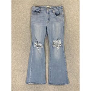 Levis 726 Jeans Womens 32 Flare High Rise Light Wash Distressed Stretch Denim